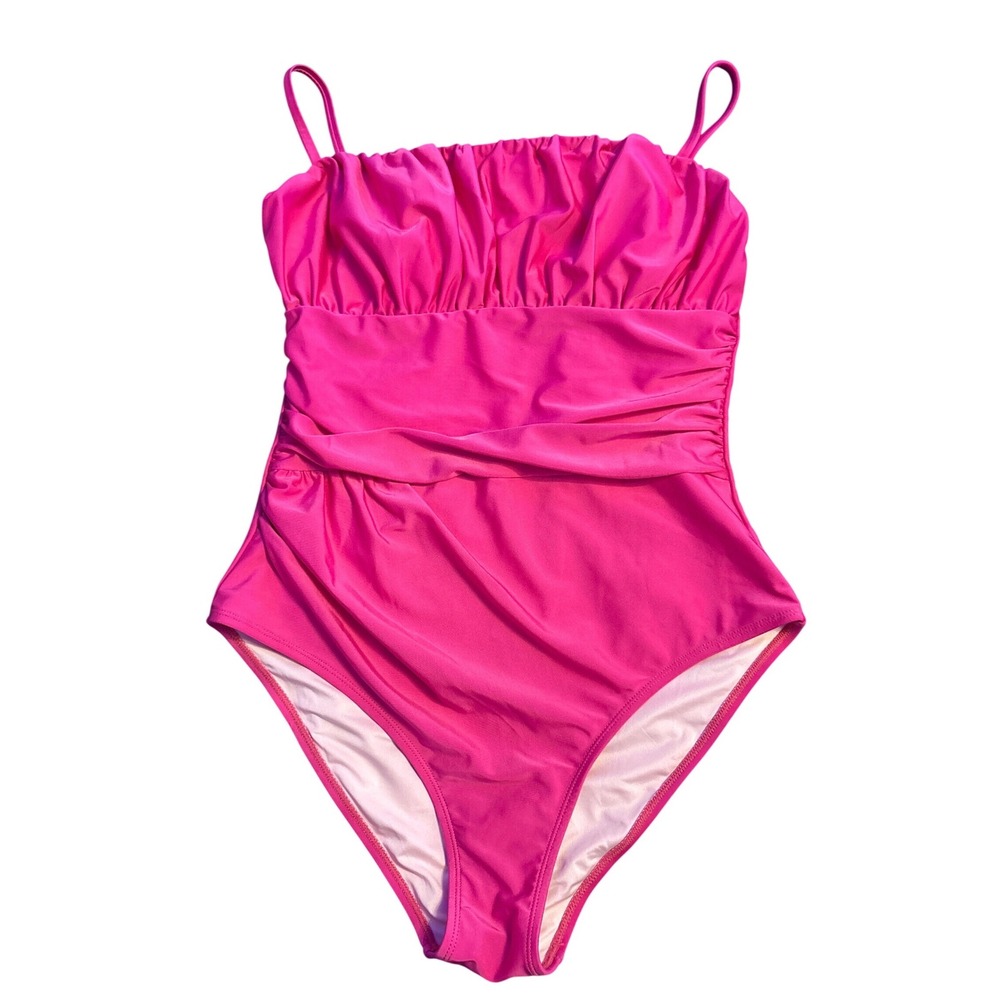 Women's Hot Pink Ruched One Piece Swimsuit‎ Spaghetti Strap, Size Medium